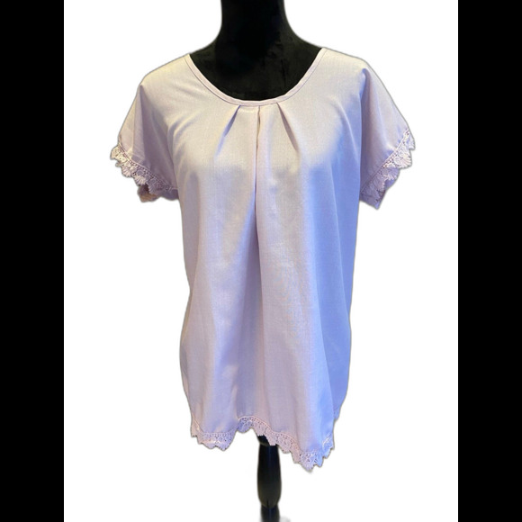 Womens Blouse Dusty Rose Pink Top Size ? 1X Lace Back & Hem Cap Sleeves - Picture 1 of 10